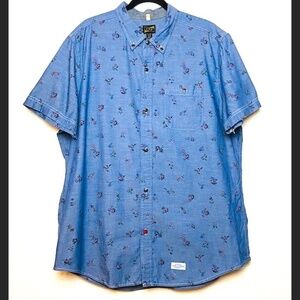 CPO Men's Blue Floral Short Sleeve Button Down Top